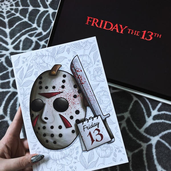 A5 “Friday the 13th” Art Print - Jason Voorhees 80’s Slasher Horror Movie Camp Crystal Lake Friday 13 Spooky Killer Hockey Mask