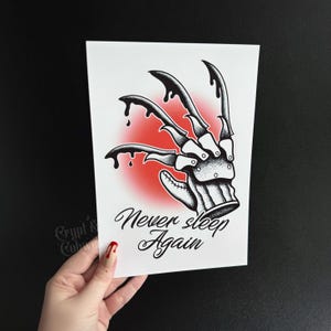 A5 “Never Sleep Again” Art Print - Nightmare on Elm Street / Freddy Krueger || Horror Movie Spooky Scary 80s Slasher Killer Dbd Goth Tattoo