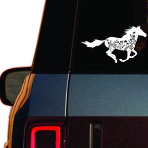 Vinylsticker paard met bloemen, cowboysticker, sticker cowgirl, sticker paard in bloemen beker, sticker autoruit