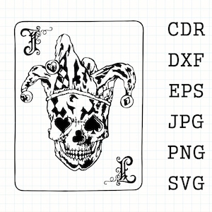Joker svg, Joker card svg, Joker crânio clipart, Halloween svg print