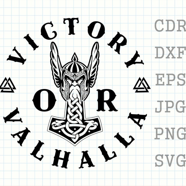 Victory or Valhalla svg, Thor svg, vikings clipart, viking warrior svg, norse mythology png, Odin png