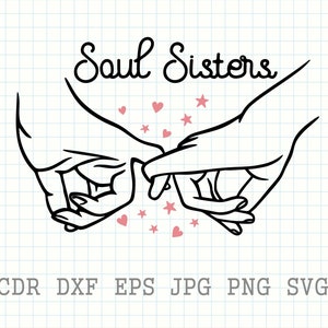 Hermanas del alma svg, clipart imprimible de mejores amigas, silueta vectorial de hermana no biológica, taza de hermana del alma