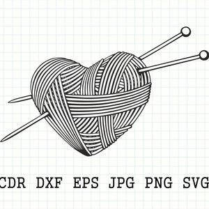 Garn Herz svg, Stricken svg, digitale häkeln svg, Cricut Garn svg, Vektorhandwerksdesign, Wollknäuel-Silhouette