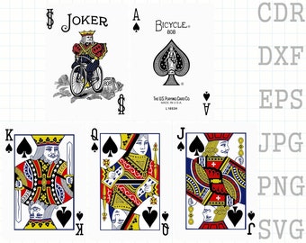 Reine de pique svg, Jack de pique svg, Roi de pique svg, cartes à jouer png, cartes vectorielles, clipart de casino, jeu png