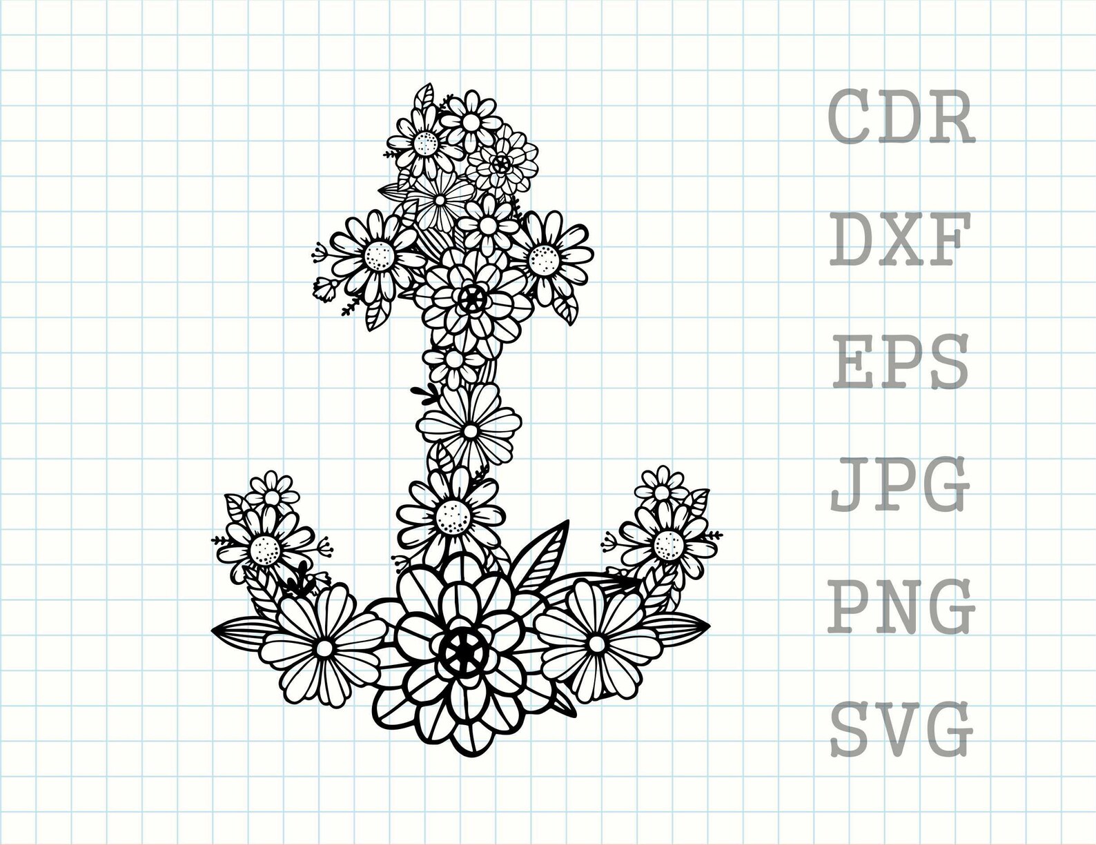 Download Floral anchor svg digital marine clipart vector nautical ...