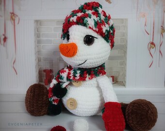 Snowman Plush Snowman Stuffed Animal Crocheted Toy Plush Toy Exclusive Gift Christmas Christmas Decoration