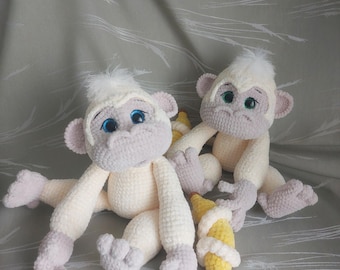 Handmade Crochet Monkey Plush with Banana, Soft Stuffed Monkey Toy, Cute Animal Plush, Unique Gift for Kids, Soft Animal Plush Toy.