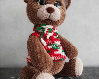 Handmade Plush Bear, Perfect Gift for All Ages, Teddy Bear, Plush Animal Gift, Cute Stuffed Bear, Soft Toy for Children, Handmade Bear Decor