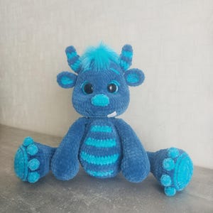 Handmade crochet plush toy, blue fantasy creature, soft cuddly toy, unique gift for kids and adults, monster plush.