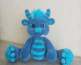 Handmade crochet plush toy, blue fantasy creature, soft cuddly toy, unique gift for kids and adults, monster plush.