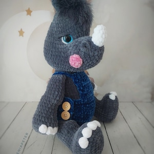Rhinoceros. Plush rhinoceros. Stuffed animal. Plush toy. Crocheted toy. Exclusive. Baby gift. Birthday gift.