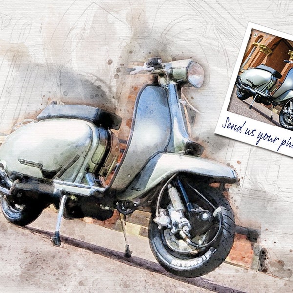 Impression sur toile scooter personnalisée, cadeau Lambretta, art mural garage, homme des cavernes, cadeau Vespa, pour lui