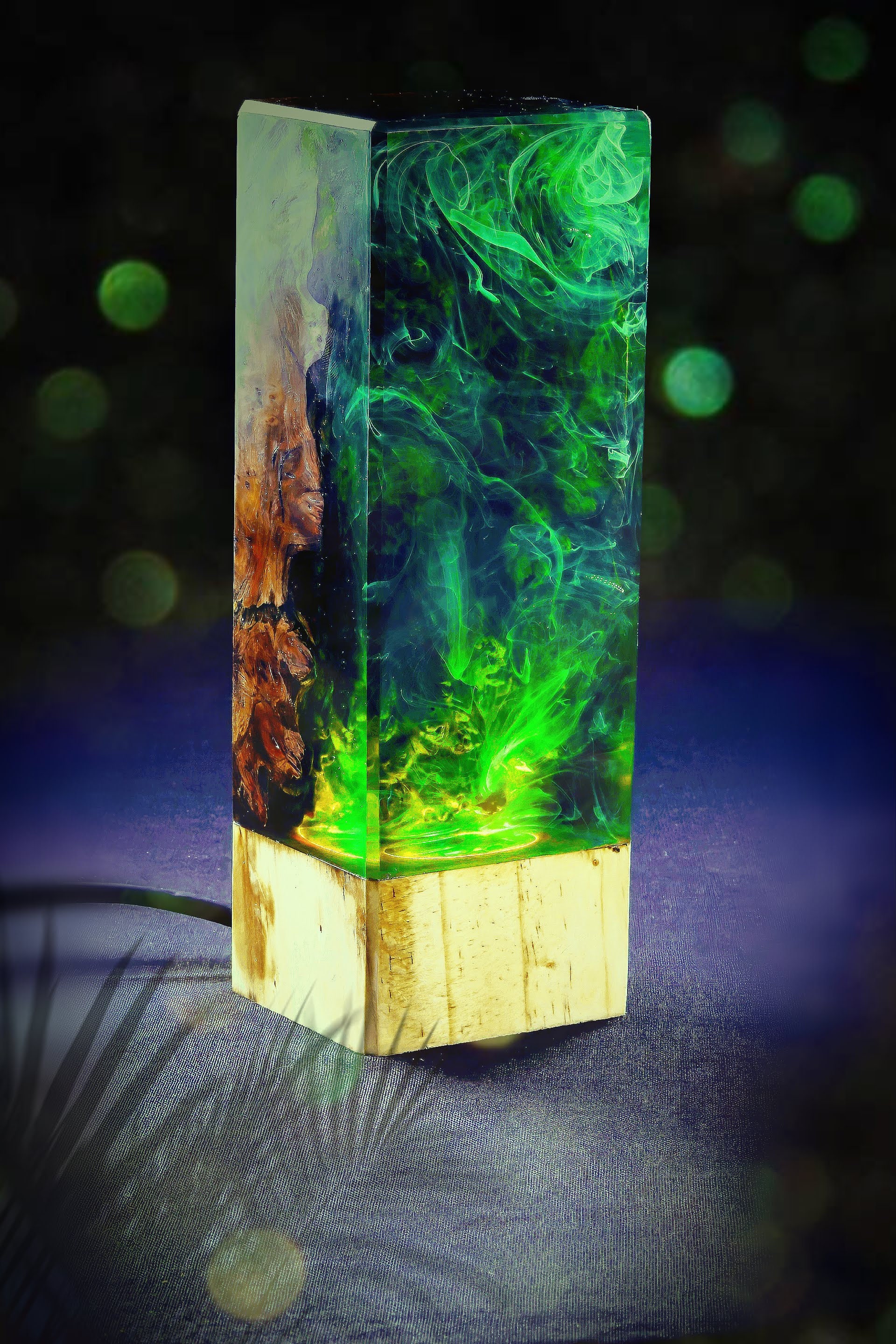 Night Light Epoxy Resin Wood Lamp Unique Decor Etsy