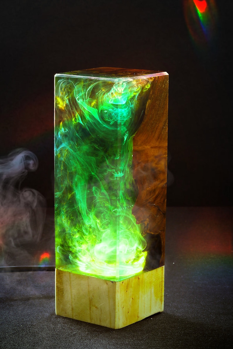 Night Light Epoxy Resin Wood Lamp Unique Decor Etsy