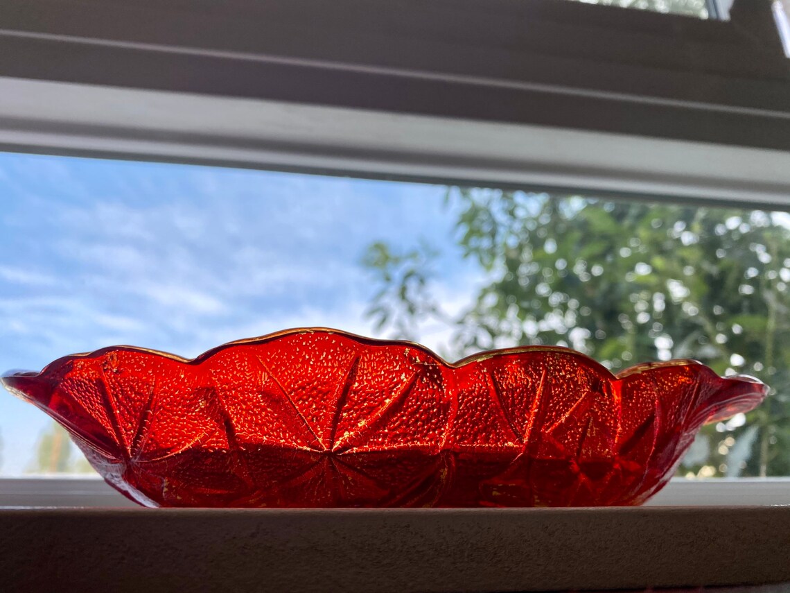Vintage Red Glass Bowl Etsy