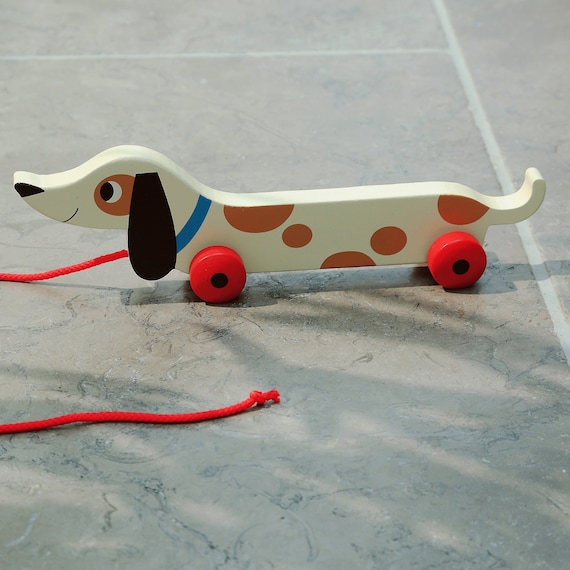 Charlie the sausage dog wooden store pull toy