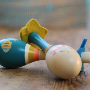 Blue Sea Life Wooden Maraca