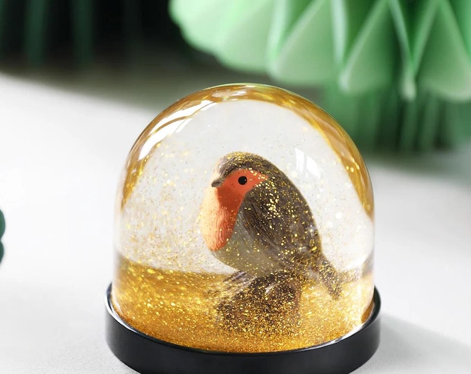 Robin in Gold Glitter Snow Globe