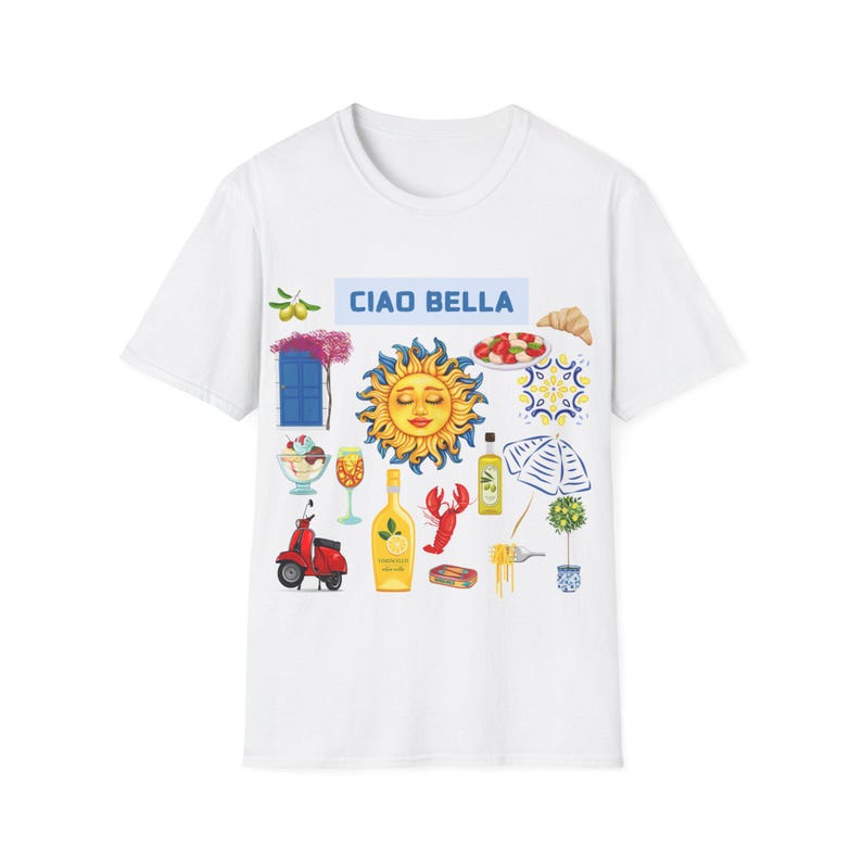 Ciao Bella shirt - Women's Italian charm tshirt, Mediterranean Summer Graphic Tee, image 3