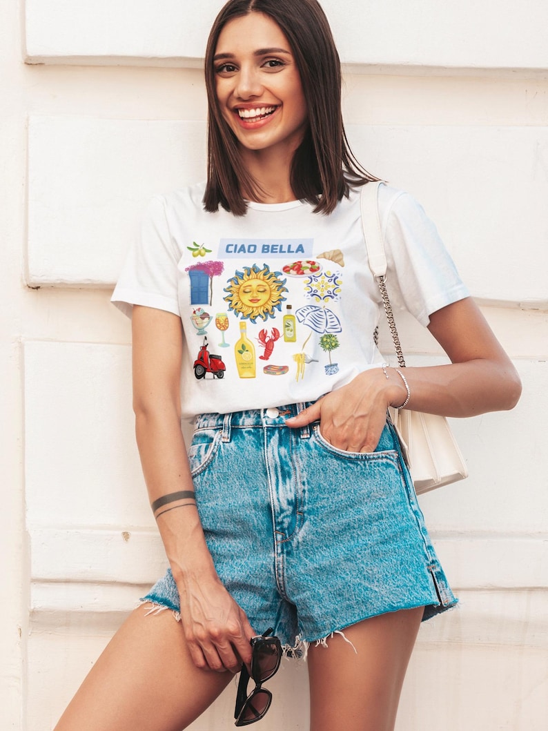 Ciao Bella shirt - Women's Italian charm tshirt, Mediterranean Summer Graphic Tee, image 1