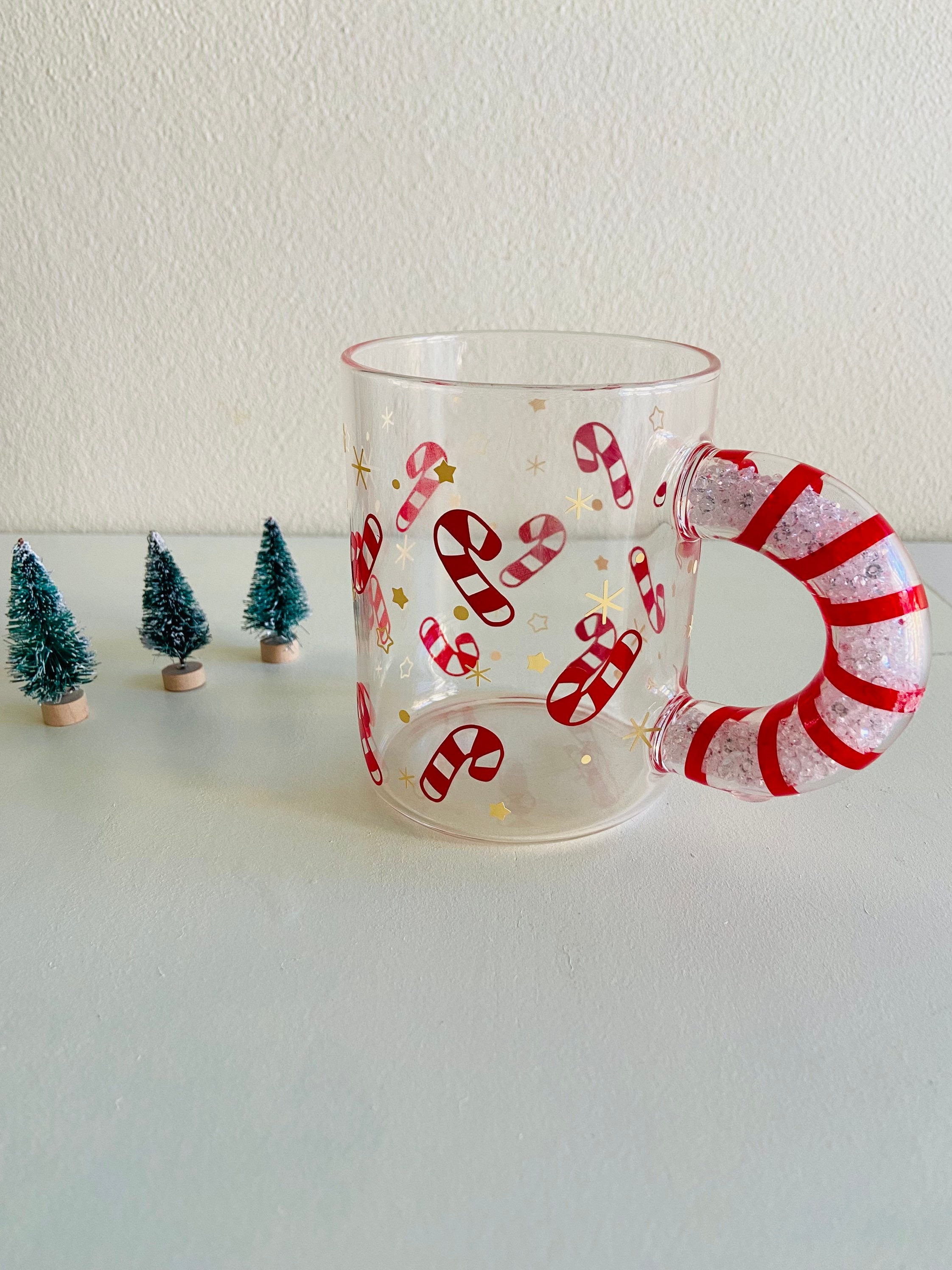 2 Irish Coffee Glasses Mugs With Etched Christmas Candy Canes 5 1/2