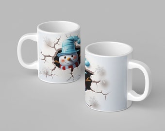 Sliner 3D Christmas Mug With Snowman Inside - 13.5 Oz Ceramic Coffee Cup, Funny Animal Figurine Reveal