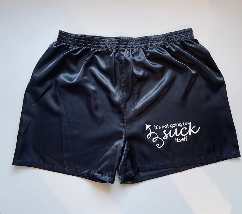 Personalised Satin Boxer Shorts for him - custom silky men's underwear, Grooms wedding gift groomsmen proposal Suck itself
