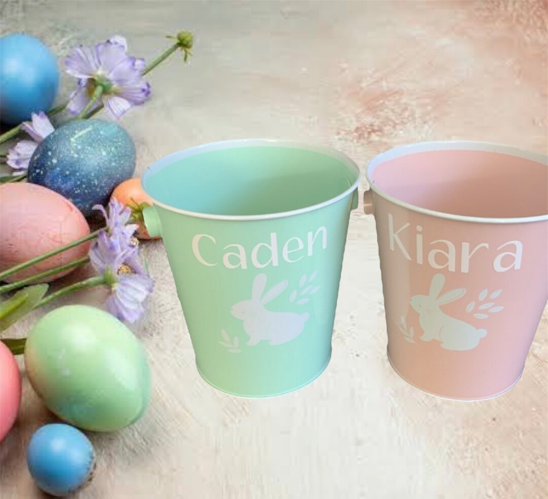 Personalised Metal Easter Bucket Bunny Bucket Easter Basket Etsy