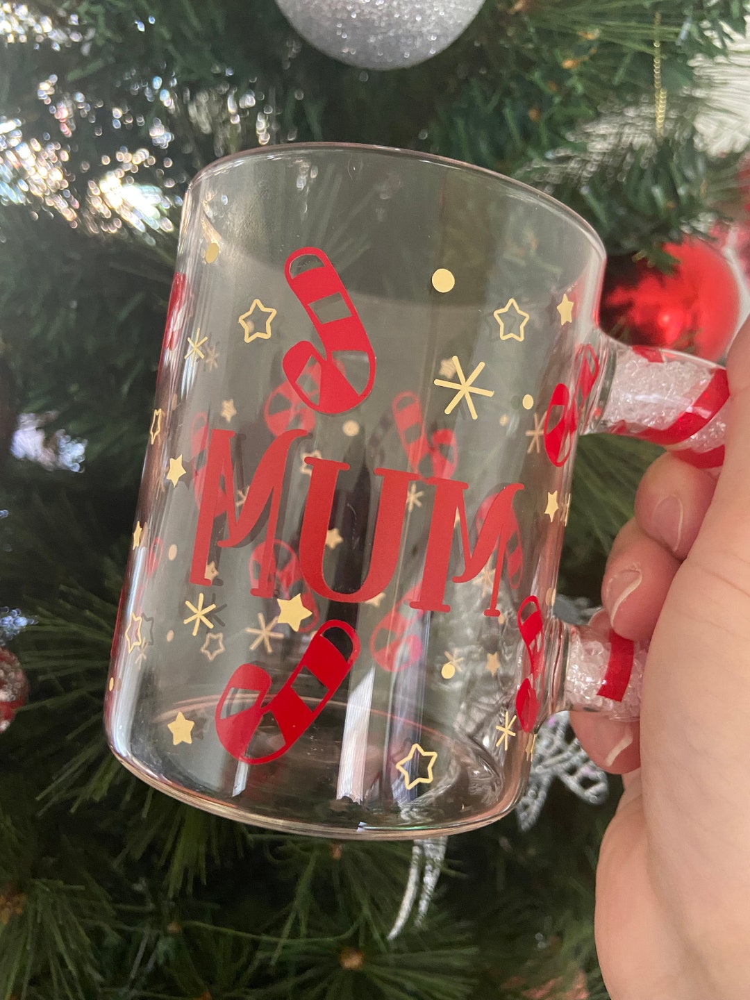 Personalised Christmas Candy Cane Glass Mug With Name Etsy