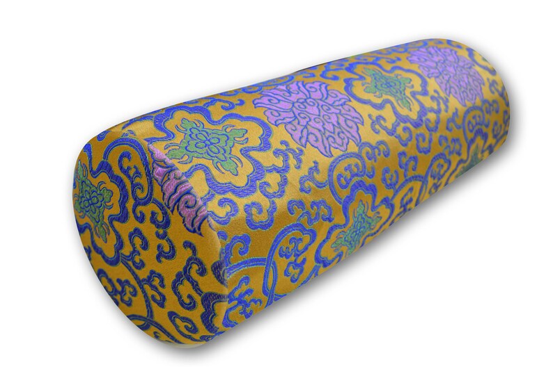 Rayon Brocade Long Tube Shape Cylinder Big Flowers Head Rest made to order #BL057g TAILOR MADE bolster COVER Gold Pink Faux Silk