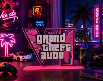 GTA 6-logo in 3D - Grand Theft Auto - Gamingdecoratie - Decoratie voor je gamekamer - GTA 6 / GTA V