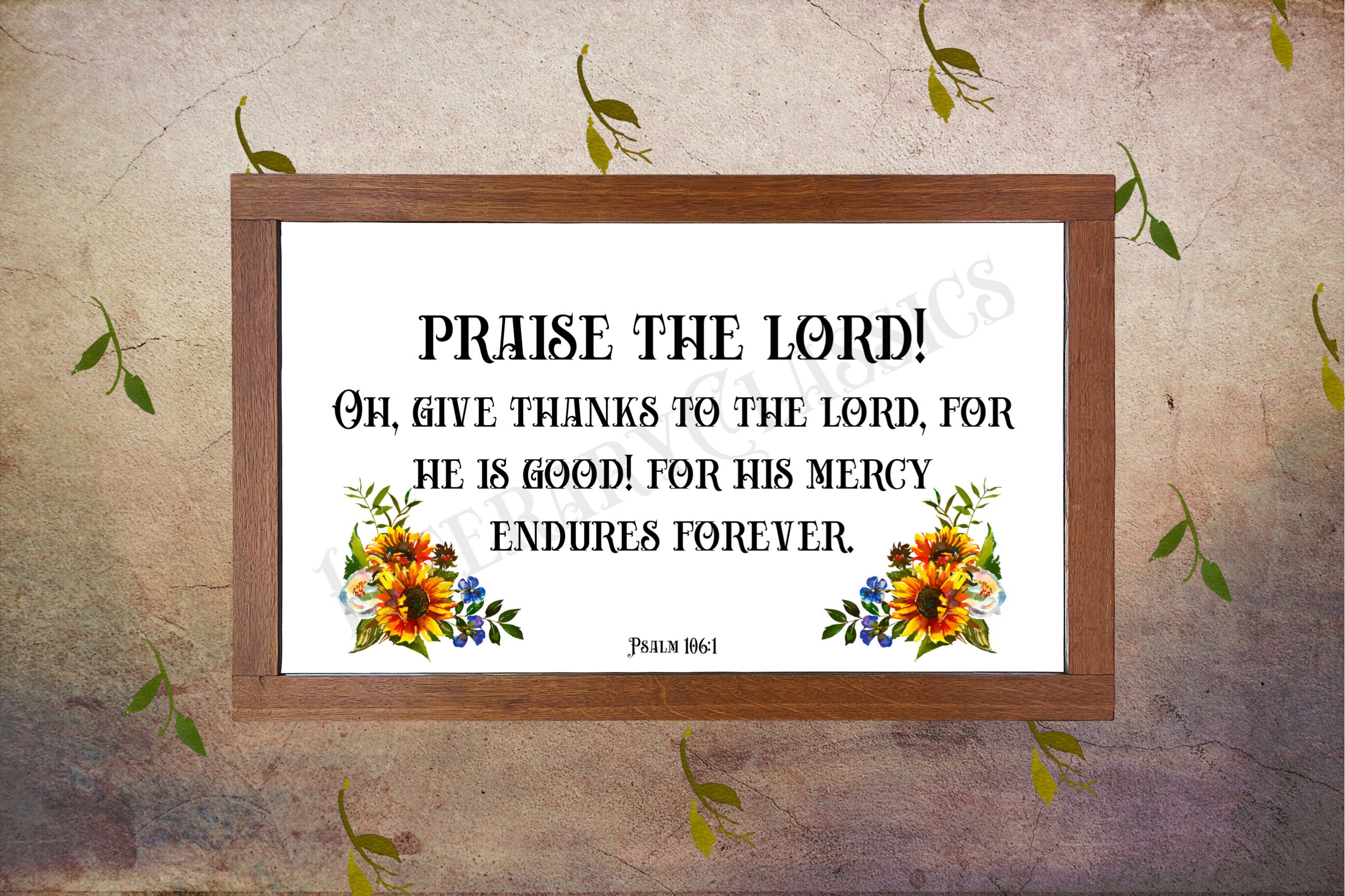 Geef dank aan de Heer Bijbel Vers Citaat Wall Art instant