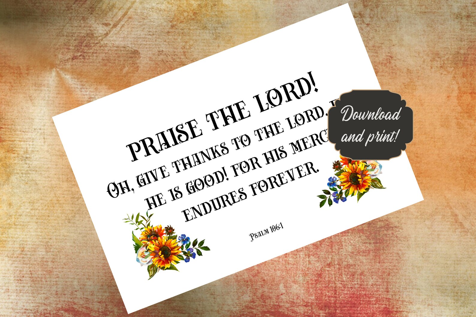 Geef dank aan de Heer Bijbel Vers Citaat Wall Art instant