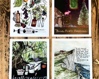 Choose 4 Agatha Christie art prints, Agatha Christie fan gift