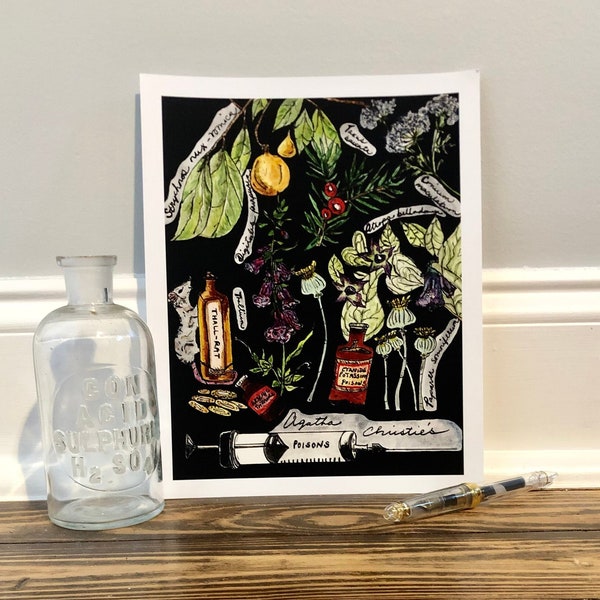 Impresión Giclée de venenos de Agatha Christie, regalo de Agatha Christie, arte de Agatha Christie, regalo misterioso de asesinato, arte de plantas venenosas, decoración de Halloween