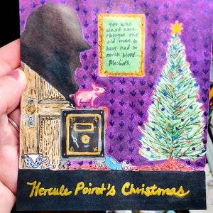 Original &quot;Hercule Poirot&#39;s Christmas&quot; painting, Murder for Christmas, Holiday for a Murder, Agatha Christie book art, Agatha Christie lover