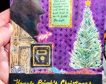 Original "Hercule Poirot's Christmas" Watercolor Painting: Agatha Christie Book Art
