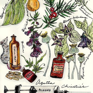 Agatha Christie&#39;s Poisons Giclée print, Agatha Christie gift, Agatha Christie art, Murder Mystery Gift, Poisonous plant art, Halloween decor