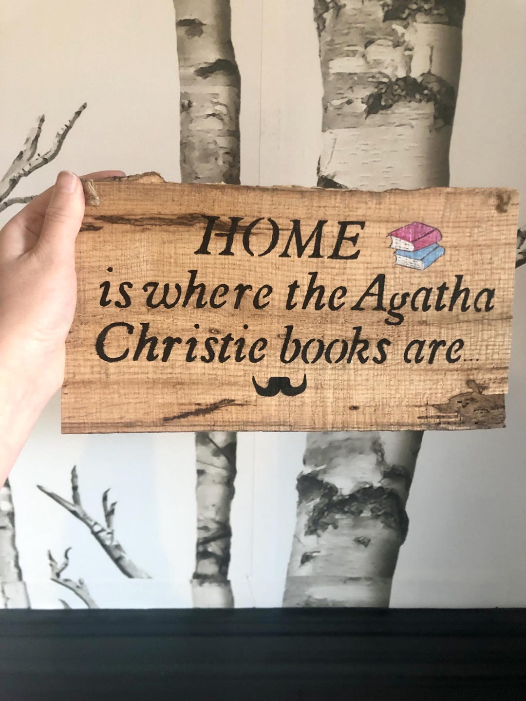 Agatha Christie Reclaimed Wood Sign: Poirot Mustache, Mystery Decor ...