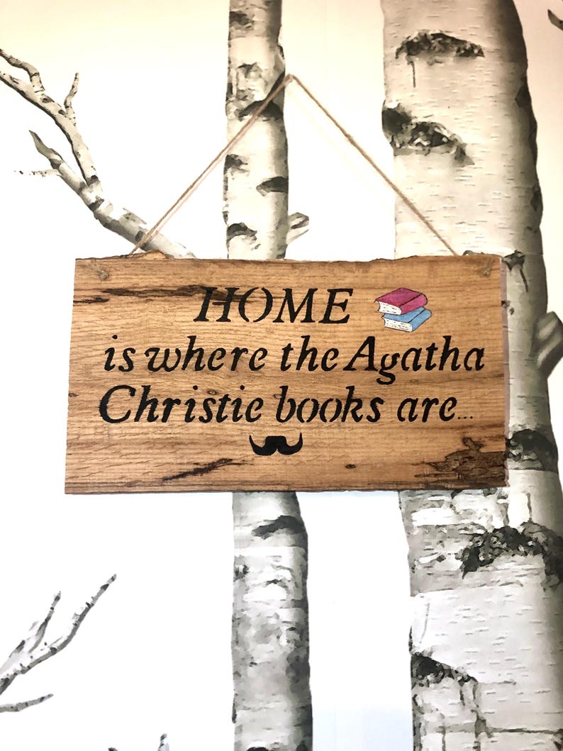 Agatha Christie Reclaimed Wood Sign: Poirot Mustache, Mystery Decor ...