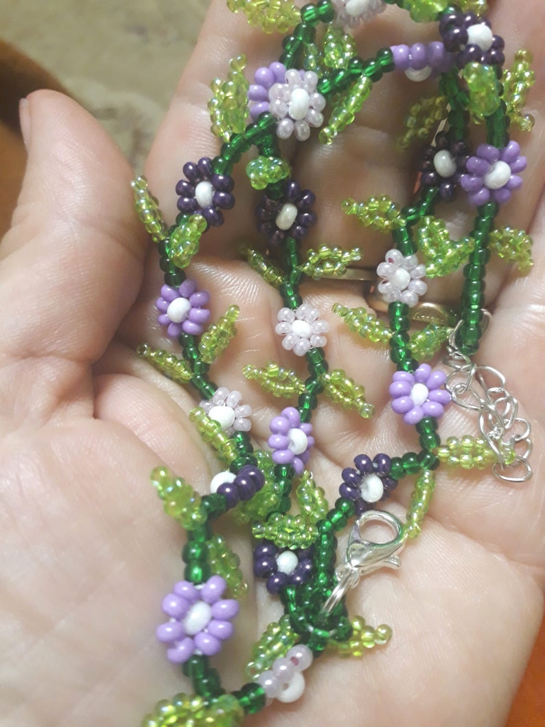 Beaded Flower Necklace Daisy Necklaces Seed Bead Flower Etsy
