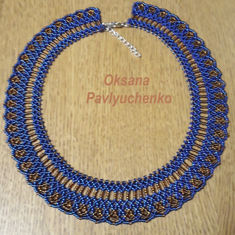 Beaded necklace, classic style, handmade jewelry, сzech bead, for her, to the embroidered shirt Blue