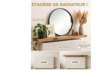 Étagère radiateur sans perçage en bois d'échafaudage - tablette déco pour radiateur plat