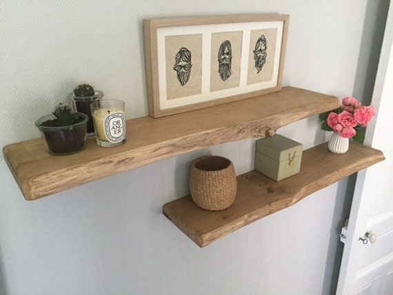 Étagères en Chêne Massif Bord Vivant, Live Edge, sur Mesure, Faites à La Main, Sans Fixations Murale