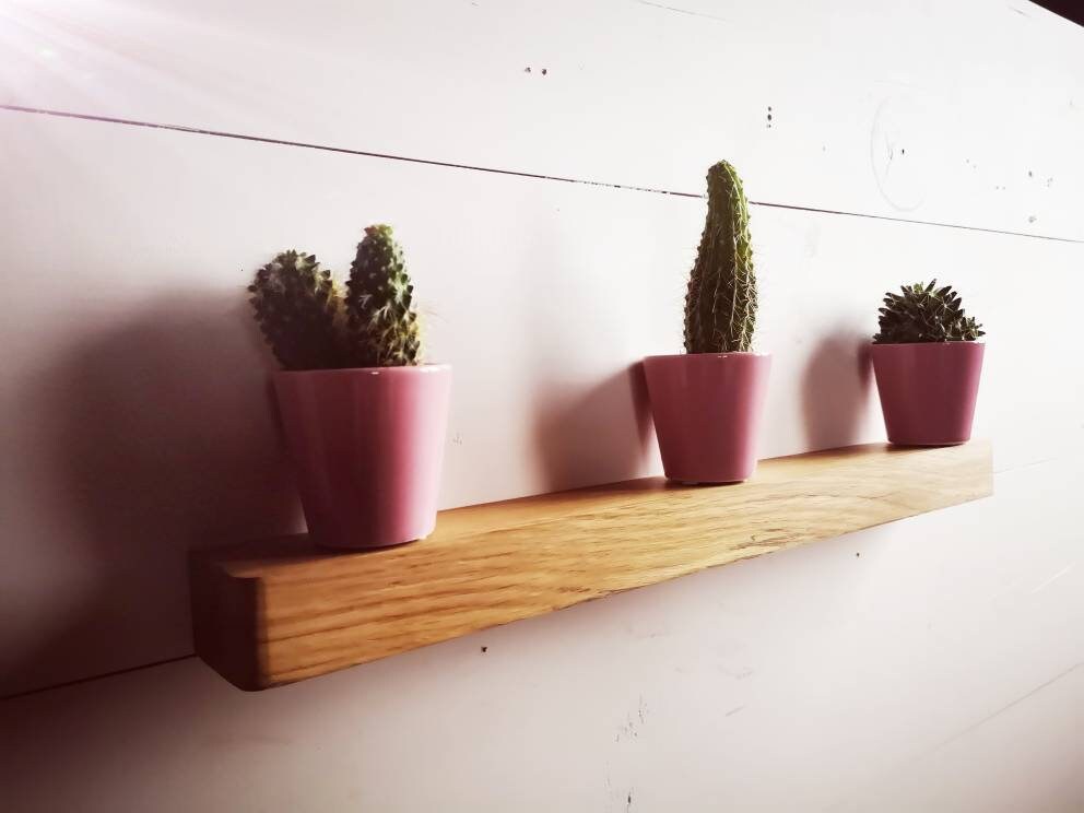 Étagère Flottante en Chêne Massif Design, Minimaliste, Étagère Murale Peu Profonde Idéal Pour Couloi