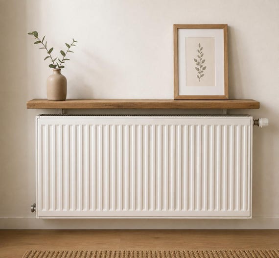 Étagère radiateur sans perçage en bois d'échafaudage - tablette déco pour radiateur plat