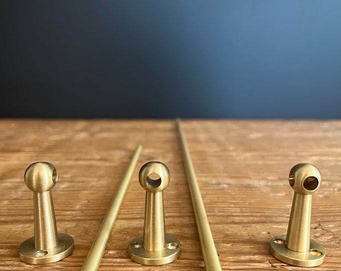 Featured listing image: Gallery rail in solid satin brass, 25 or 50 cm rod, brass bracket, for wall shelf, kitchen, living room or bookcase