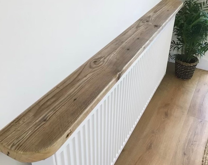 Featured listing image: Étagère murale bois d’échafaudage | Tablette radiateur sans perçage | Étagère flottante rustique | Bois naturel | Rangement mural recyclé