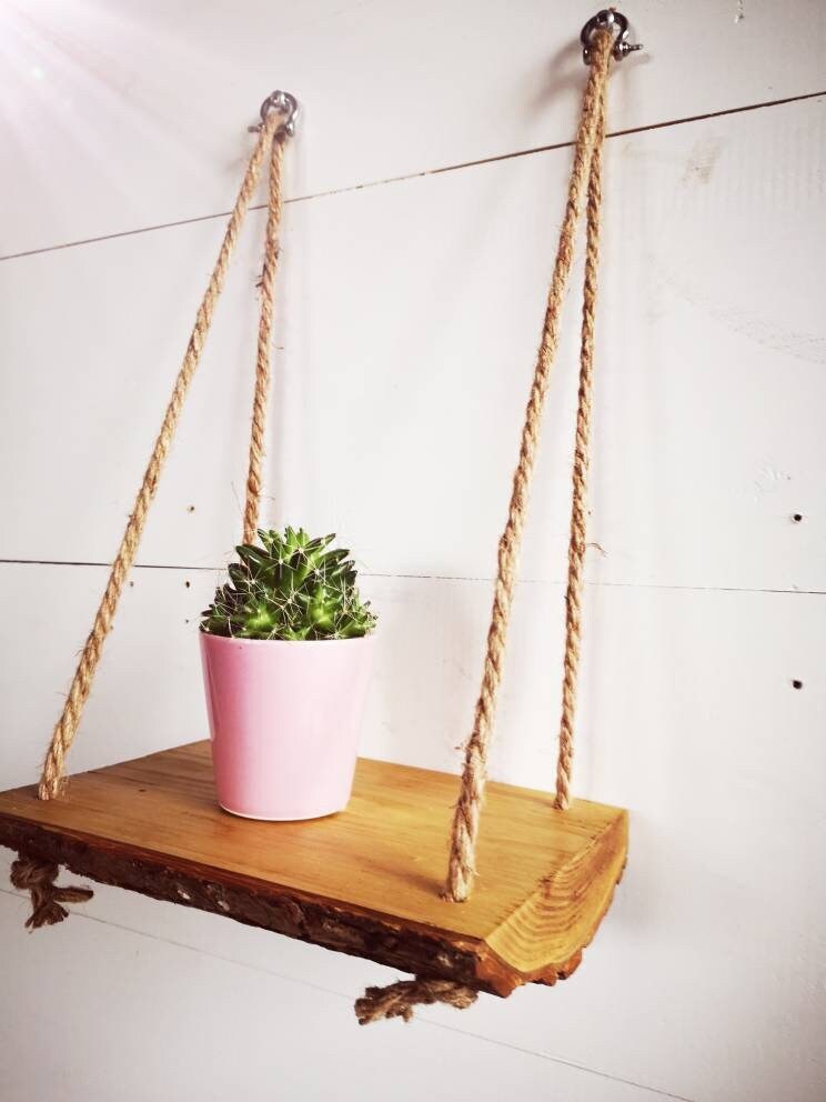 Étagère Planche en Bois Massif avec Écorce d'arbre/Étagère Murale Bois