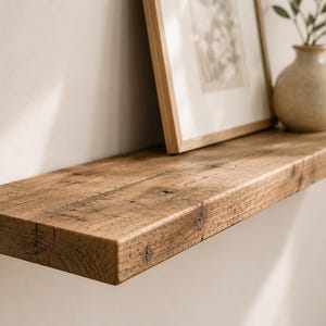 Reclaimed Wood Floating Wall Shelf – Invisible Fixings – 19.5 cm Deep image 1